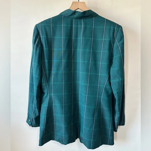 Teal Green Vintage Plaid Blazer By KASPER for ASL Size 14